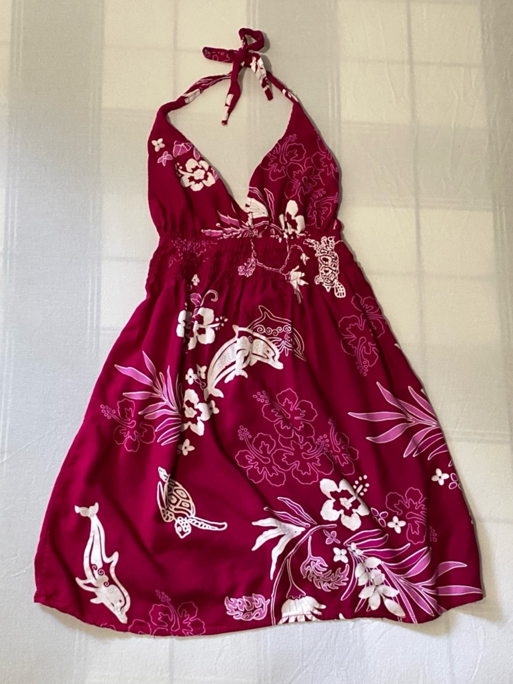 Y2K Babydoll Halter Mini Dress With Tropical Hibiscus Print